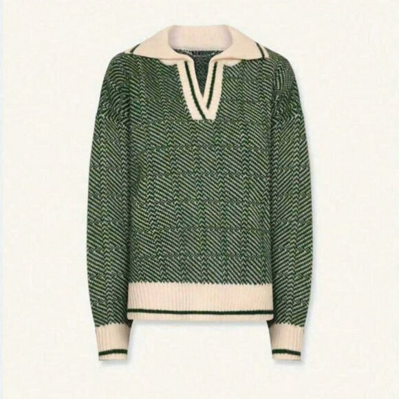 Green Casual Women's Knitted Long-Sleeved V-Neck Pullover sweater top - Picture 5 of 5